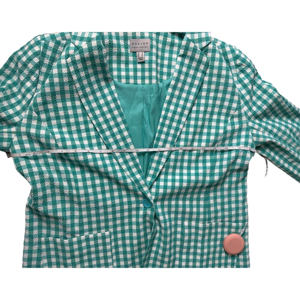 QVC Susan Graver Yarn Dyed Woven Gingham Boyfriend Blazer NWOT TURQUOISE SIZE 12 - Picture 6 of 6